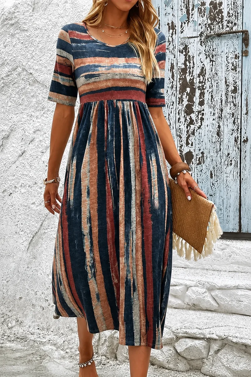 Noèle - Vestido Midi Rayado Camuflante del Vientre para Mujer - Imagen 3