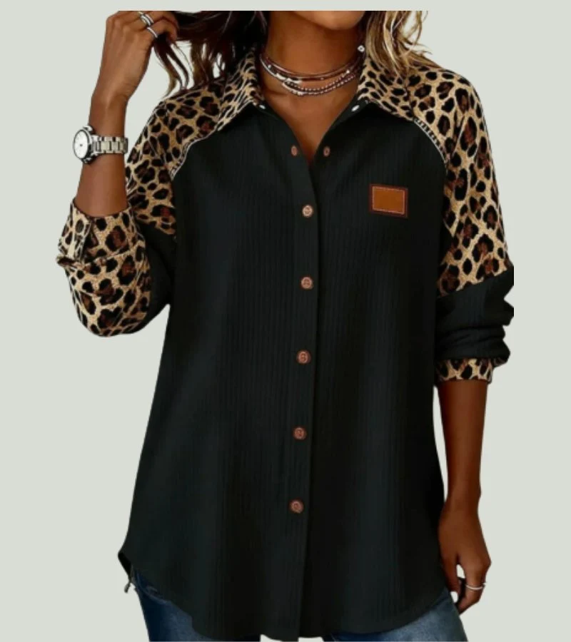 Renza | Camisa com Colarinho Reversível de Leopardo - Imagen 5