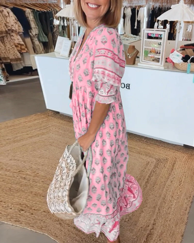Modena™ - Vestido casual estampado con escote en V y media manga - Imagen 4