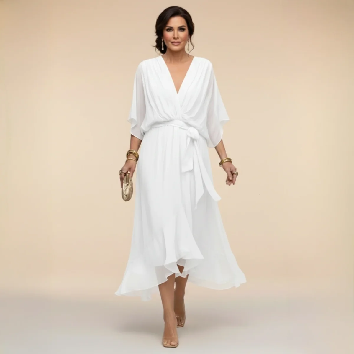 Monica - Vestido ligero estilo gasa con escote en V para Mujer - Imagen 7