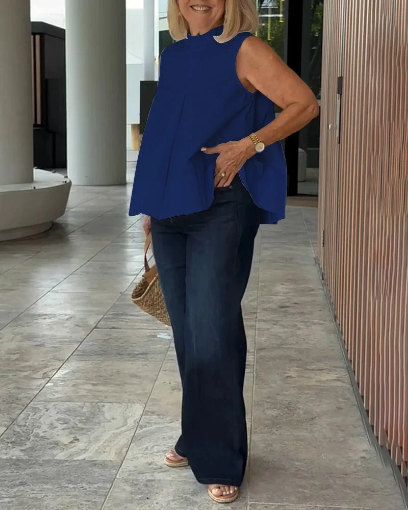 Sana – Blusa lisa sin mangas de estilo minimalista y chic - Imagen 3