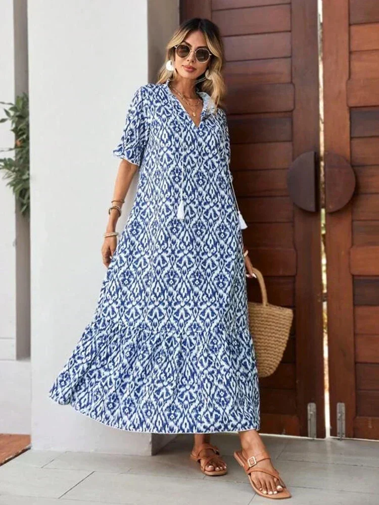 Felicia™ Vestido largo de tejido suelto con estampado de flores - Imagen 7