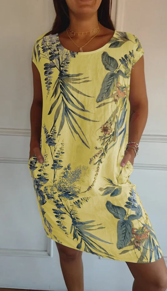 Grace™ Vestido estampado de cuello redondo de algodón y lino para mujer - Imagen 9