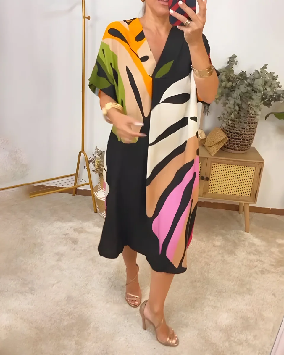 Roos™ | Vestido informal con estampado de hojas de colores - Imagen 3