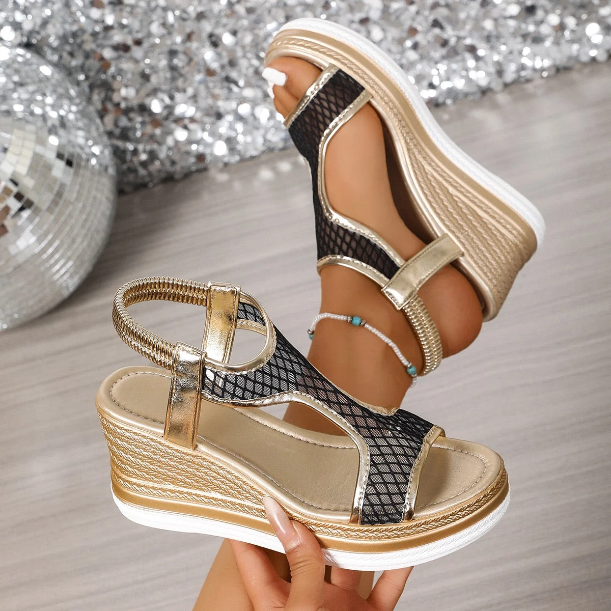 Elegantes sandalias sin cordones para mujer con tacón de cuña - Imagen 2
