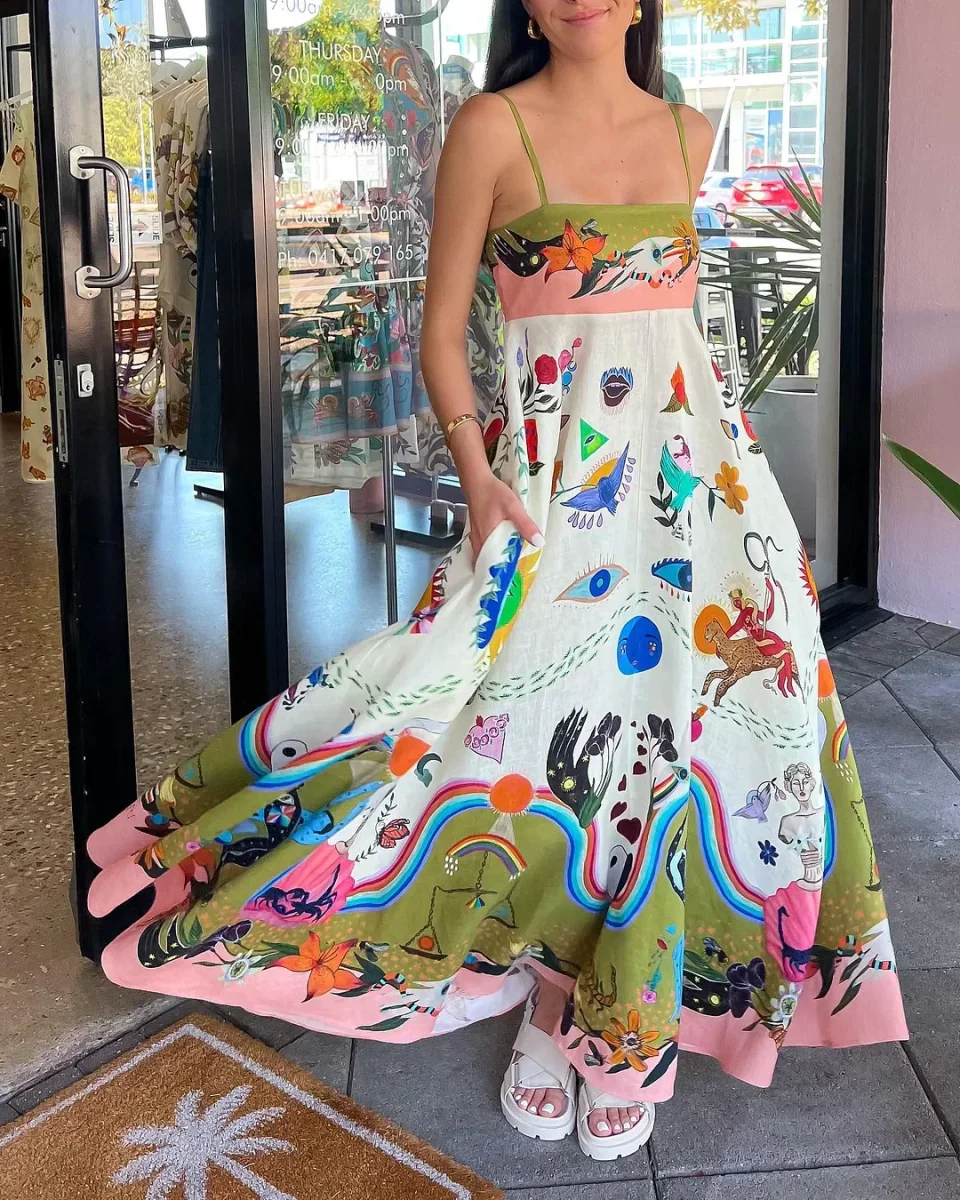Vestido lencero estampado con una elegante pintura de posicionamiento - Imagen 2