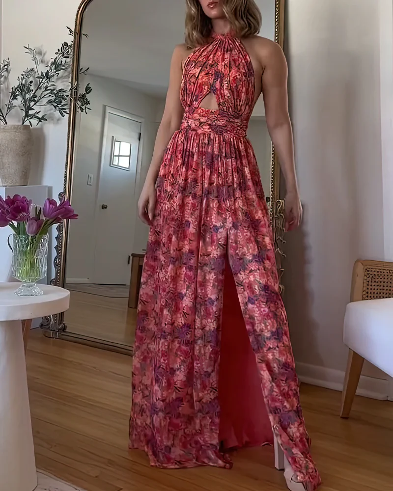 Isa Luna | Vestido largo espalda abierta con estampado floral