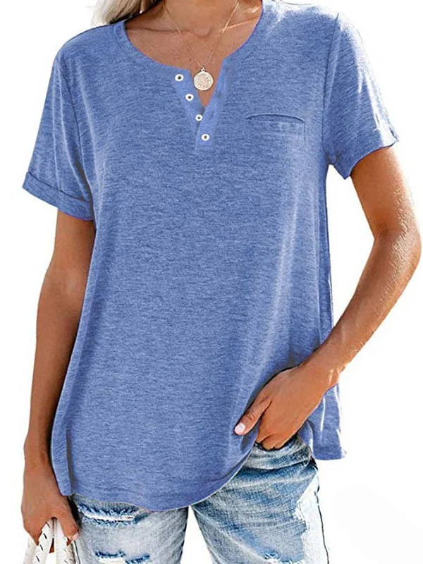 Eira™ Camiseta de Manga Corta con Bolsillo de Color Sólido de Moda - Imagen 5