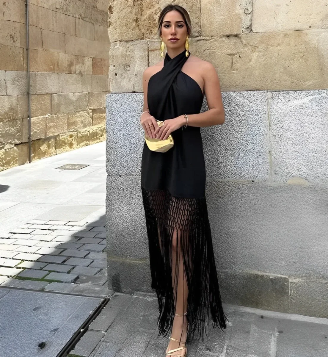 Vestido Lucy™ Negro con Flecos - Imagen 2