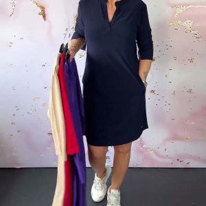 Hanneke™ | Vestido sencillo con escote en pico