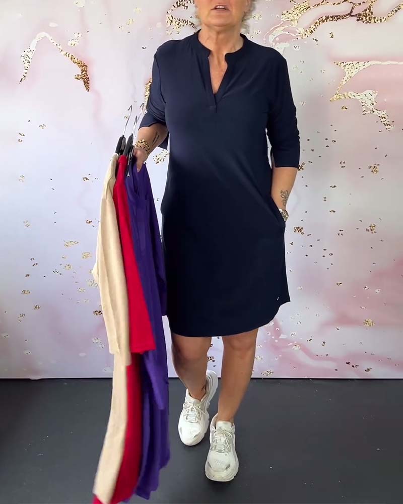 Hanneke™ | Vestido sencillo con escote en pico - Imagen 2