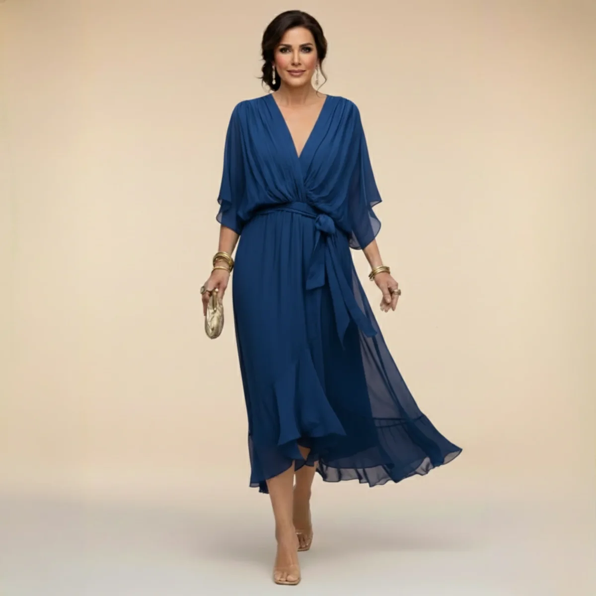 Monica - Vestido ligero estilo gasa con escote en V para Mujer - Imagen 4