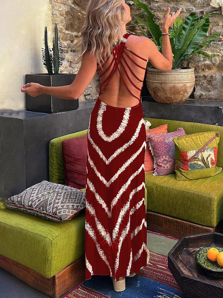 Juana - Vestido largo elástico con lazo y estampado de olas para Mujer - Imagen 9