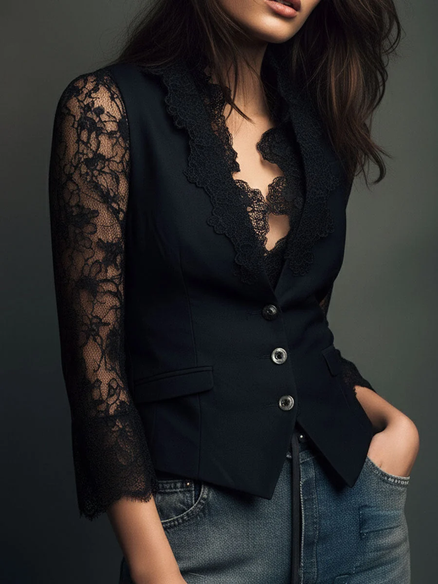Claudia · Blazer de Mujer Negro con Encaje - Imagen 7