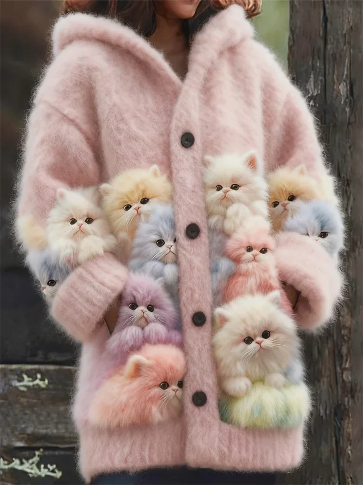 Kelsie - Abrigo Suave con Capucha y Gatos - Imagen 7