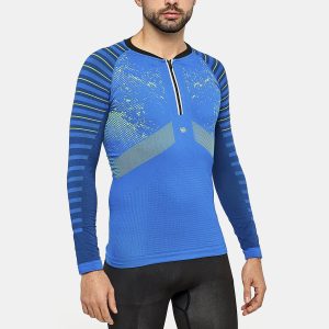 JET Camiseta masculina de manga larga con fibra de carbono azul