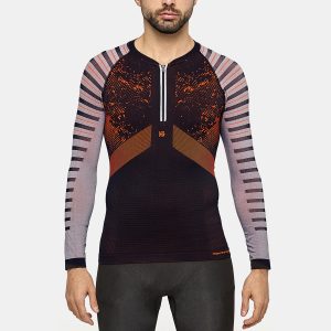 JET Camiseta masculina de manga larga con fibra de carbono naranja
