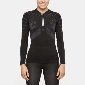 JET Camiseta femenina de manga larga con cremallera con fibra de carbono negro