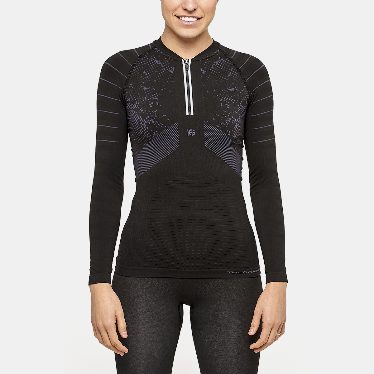 JET Camiseta femenina de manga larga con cremallera con fibra de carbono negro - Imagen 2
