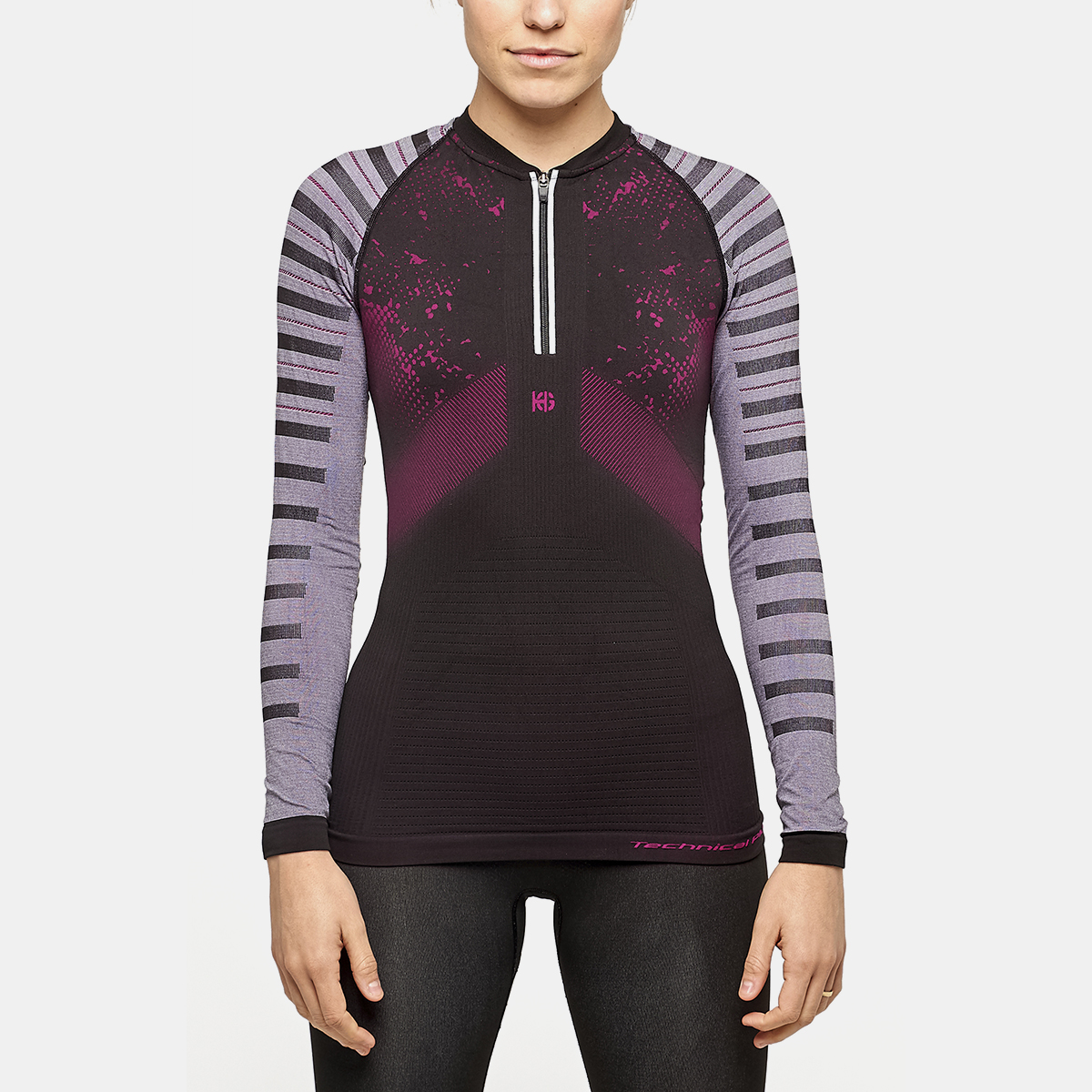 JET Camiseta femenina de manga larga con cremallera con fibra de carbono morado
