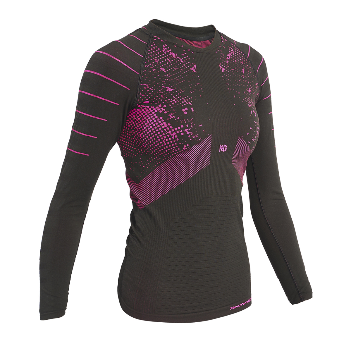 JET Camiseta femenina de manga larga con fibra de carbono negro/fucsia - Imagen 4