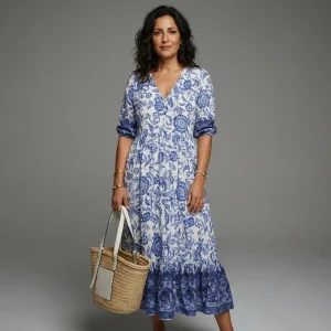 Nora - Vestido veraniego mujer estampado floral con escote V para Mujer