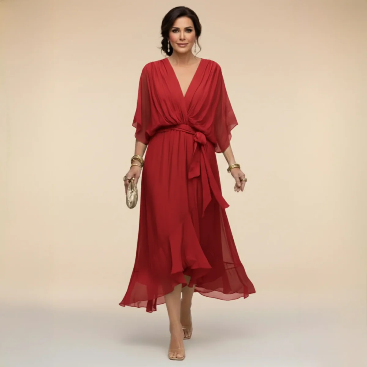 Monica - Vestido ligero estilo gasa con escote en V para Mujer - Imagen 8