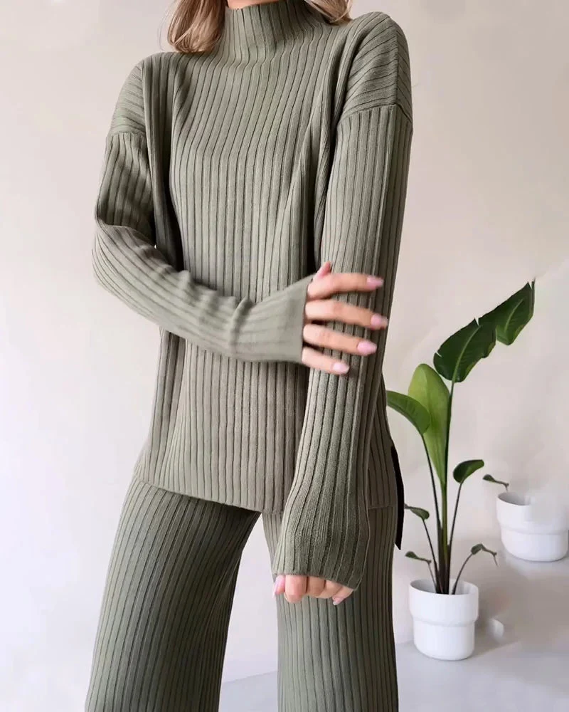 Conjunto casual de dos piezas con abertura elegante - Imagen 2