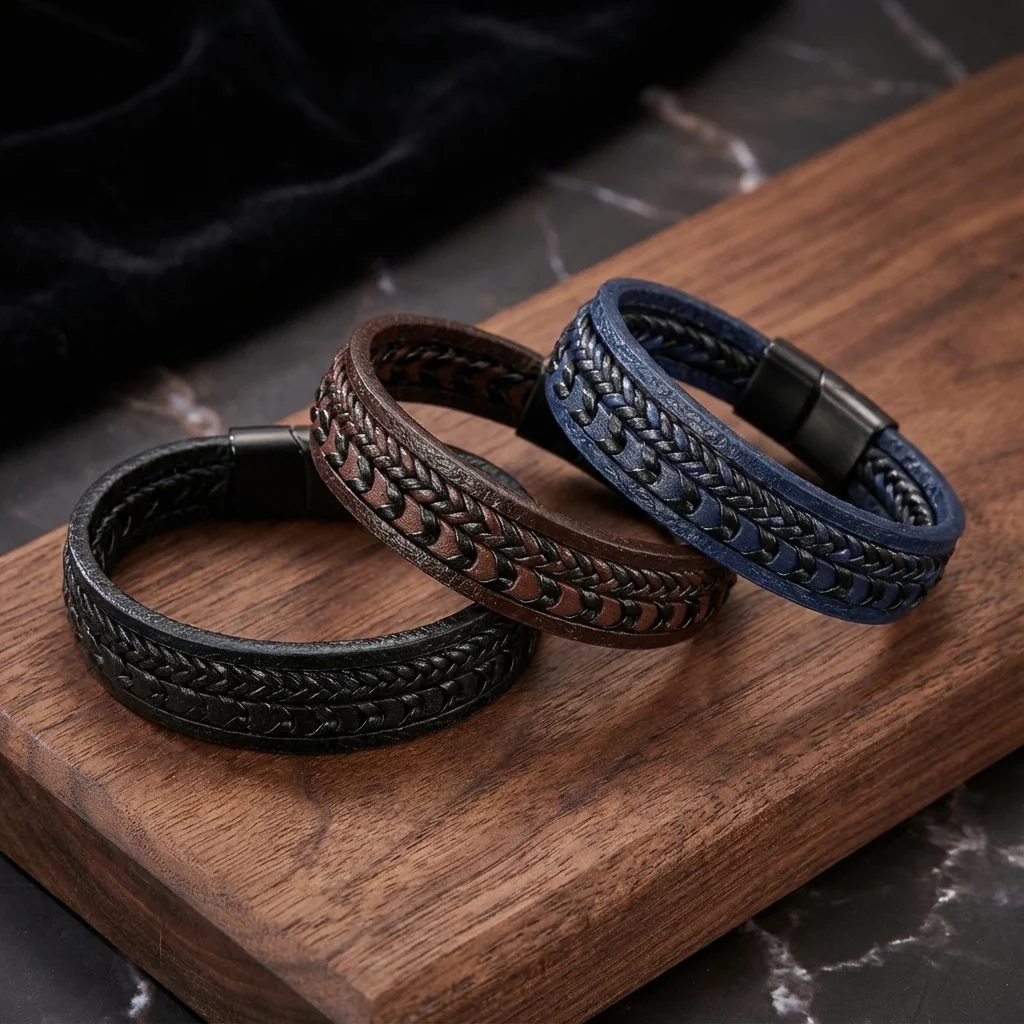 Cruz - Pulsera de cuero para hombres – robusta, elegante y atemporal - Imagen 3