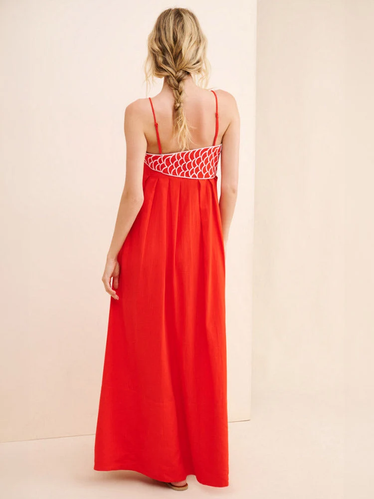 Tiara™ Vestido largo de mezcla de lino con parte superior de pez - Imagen 5