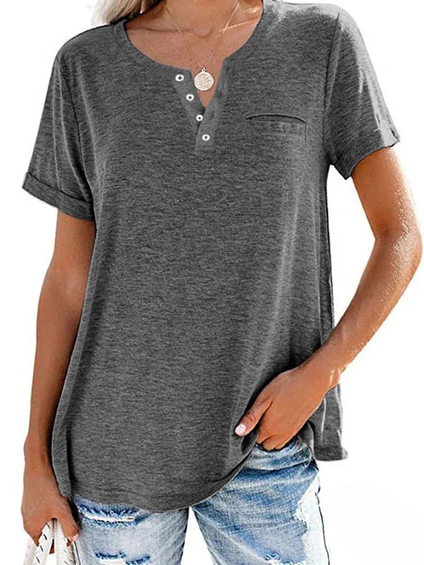 Eira™ Camiseta de Manga Corta con Bolsillo de Color Sólido de Moda - Imagen 7