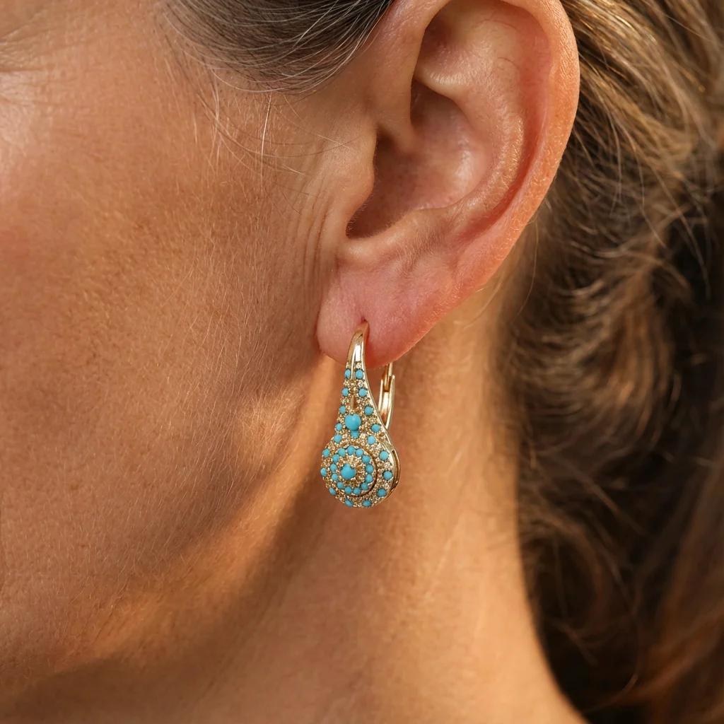 Rusai - Pendientes de Oro en Forma de Lágrima con Mosaico Turquesa para Mujer - Imagen 3