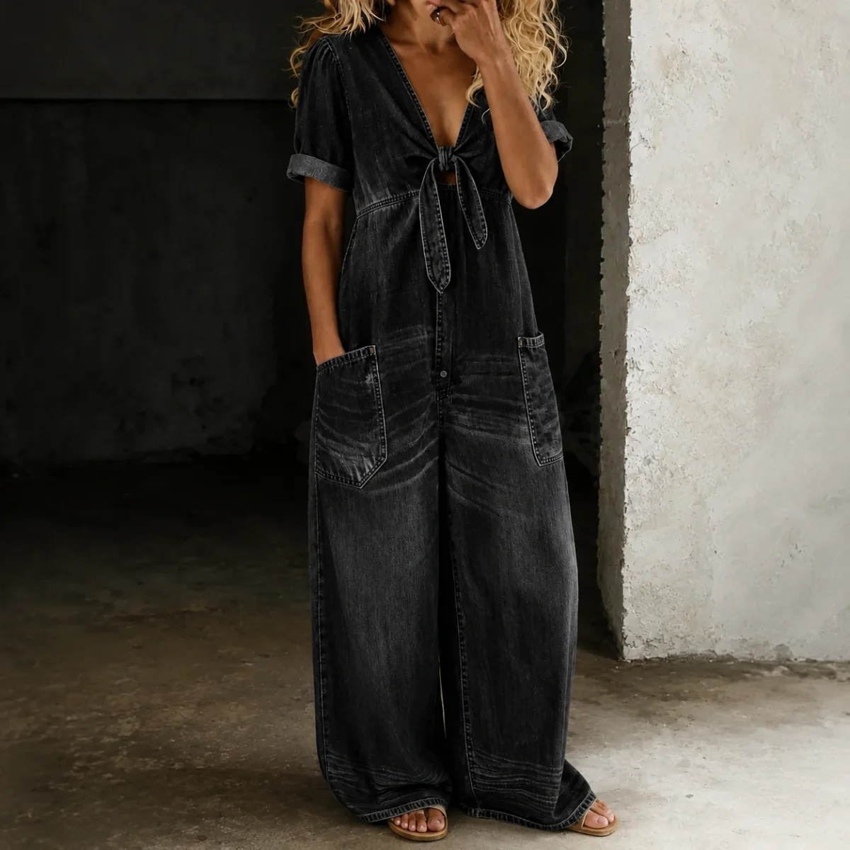 Maya | Mono de Denim de Pierna Ancha para Mujer - Imagen 4