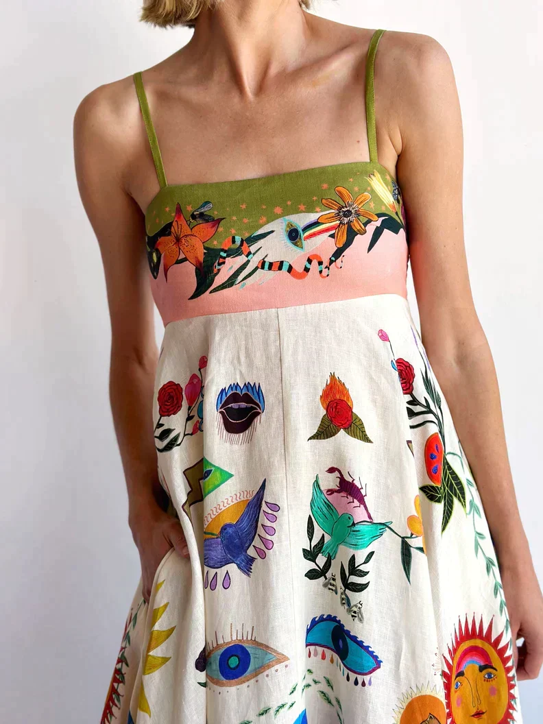Vestido lencero estampado con una elegante pintura de posicionamiento - Imagen 5