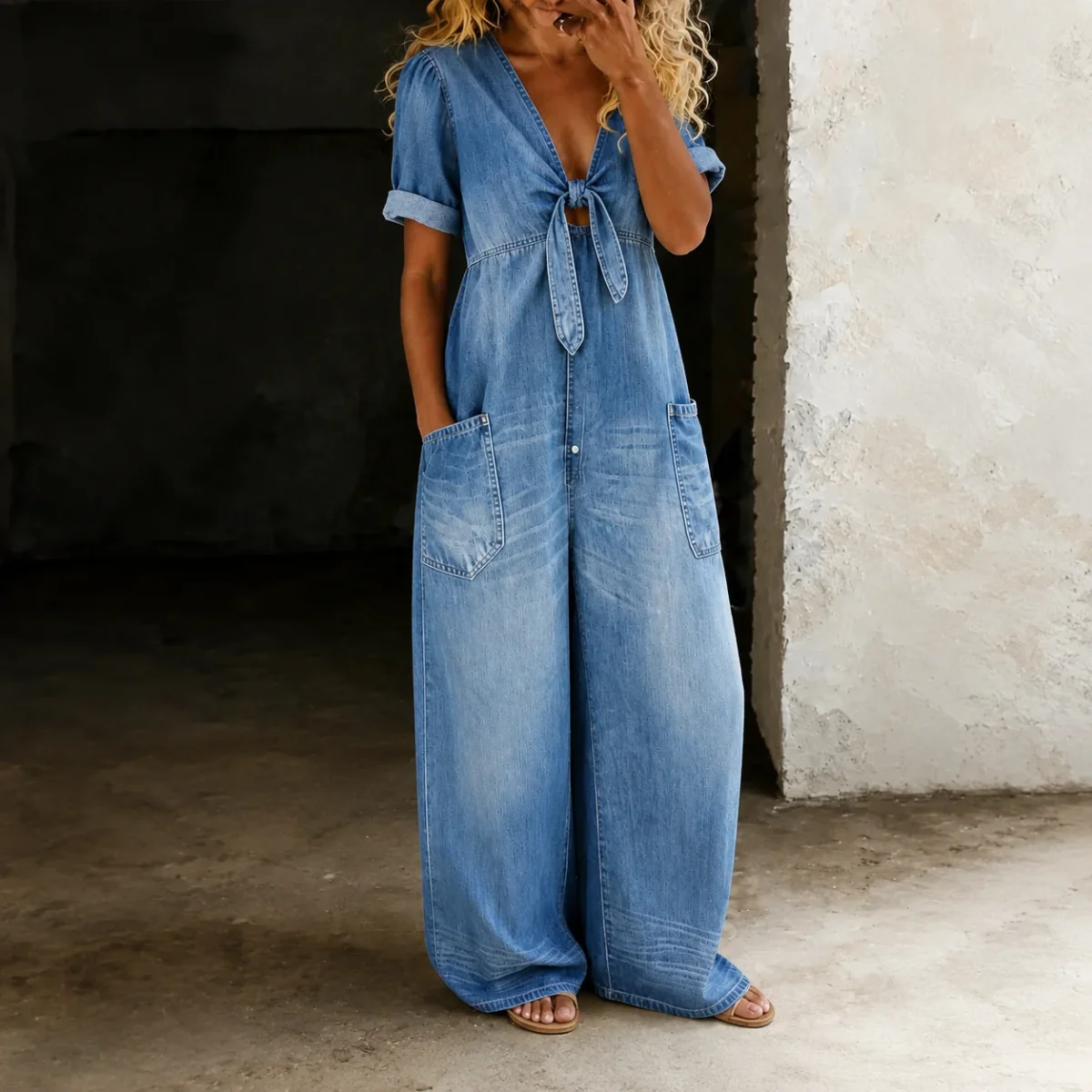 Maya | Mono de Denim de Pierna Ancha para Mujer - Imagen 3