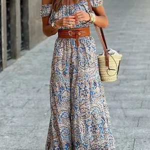Olivia™ Vestido de moda sin hombros con cinturón fino y accesorios