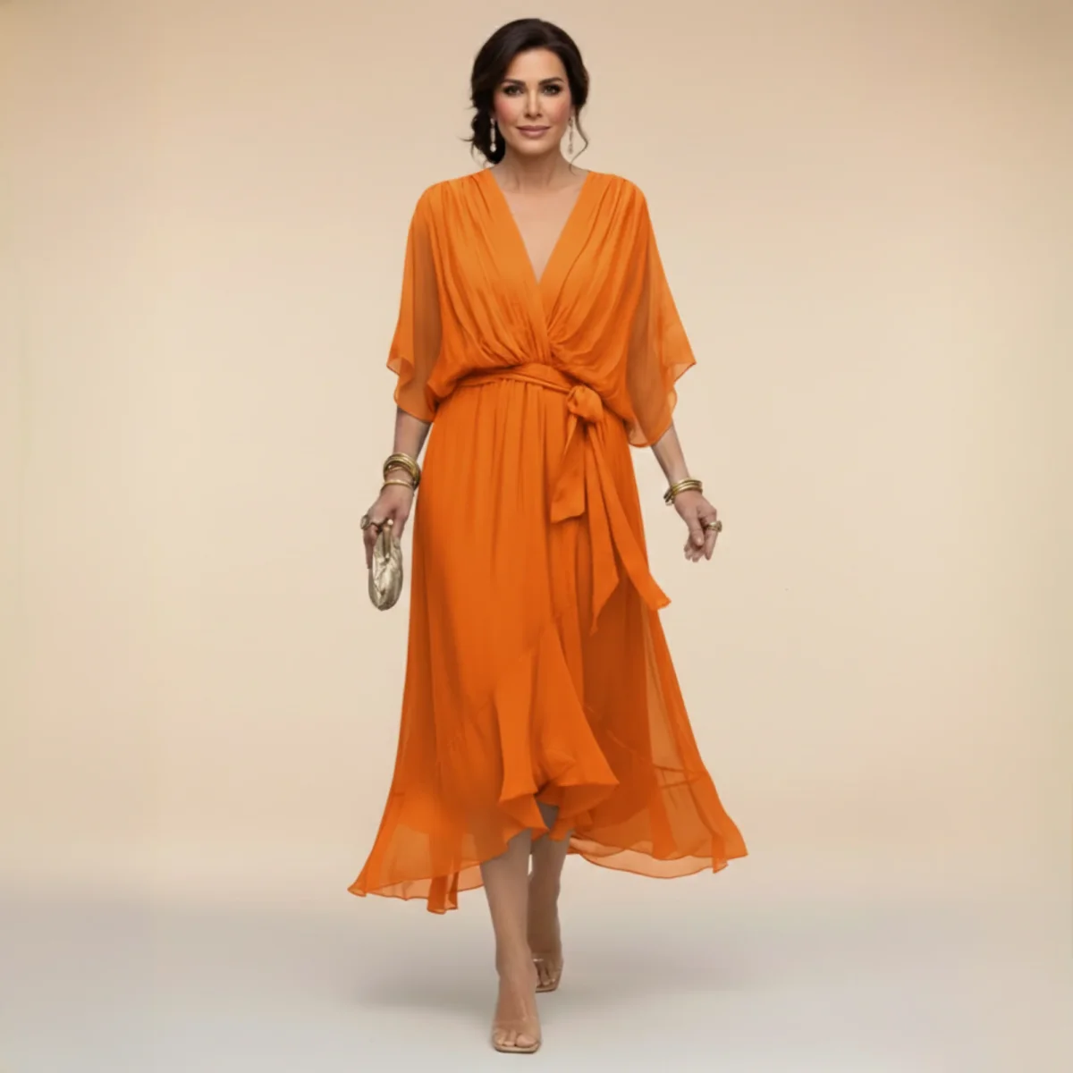 Monica - Vestido ligero estilo gasa con escote en V para Mujer - Imagen 9