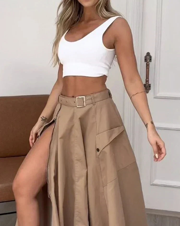 Conjunto de dos piezas sin mangas con abertura lisa - Imagen 3