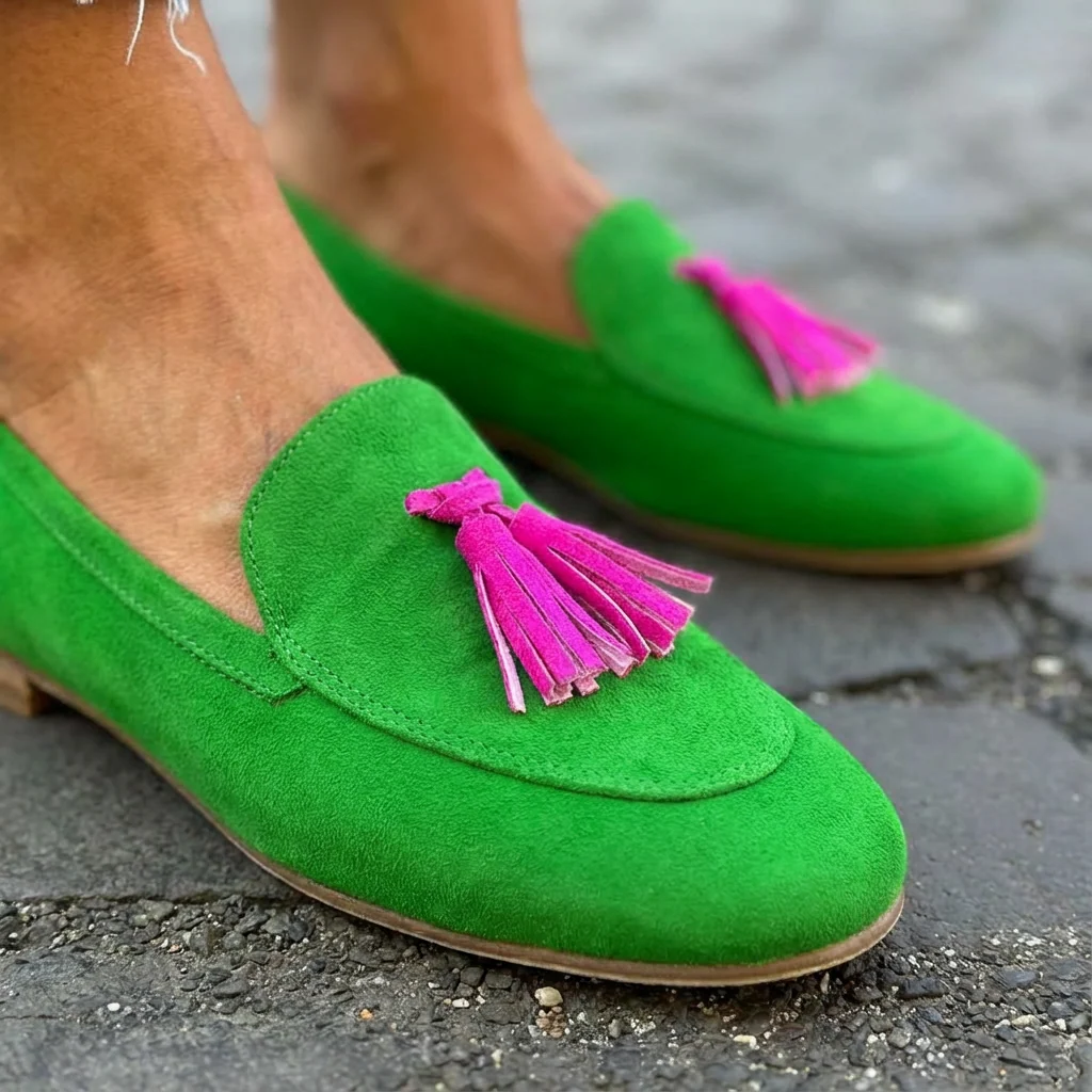LUDE - MOCASÍN VERDE CON BORLAS - Imagen 6