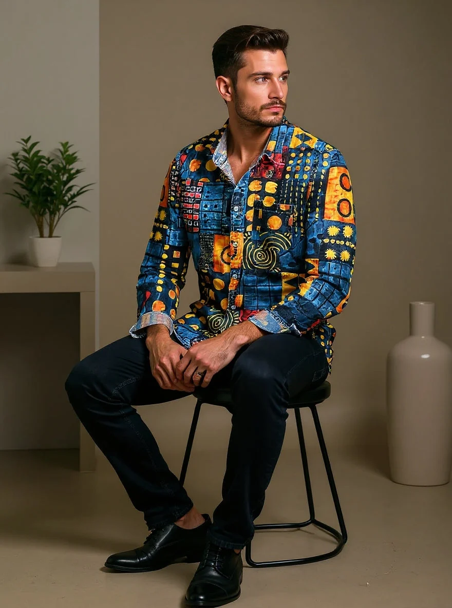 Miguel - Camisa de Manga Larga Casual de Arte Geométrico - Imagen 4