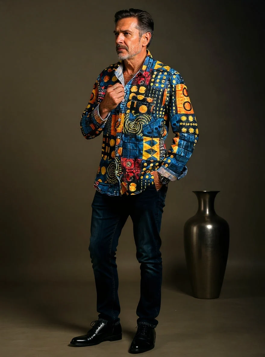 Miguel - Camisa de Manga Larga Casual de Arte Geométrico - Imagen 3