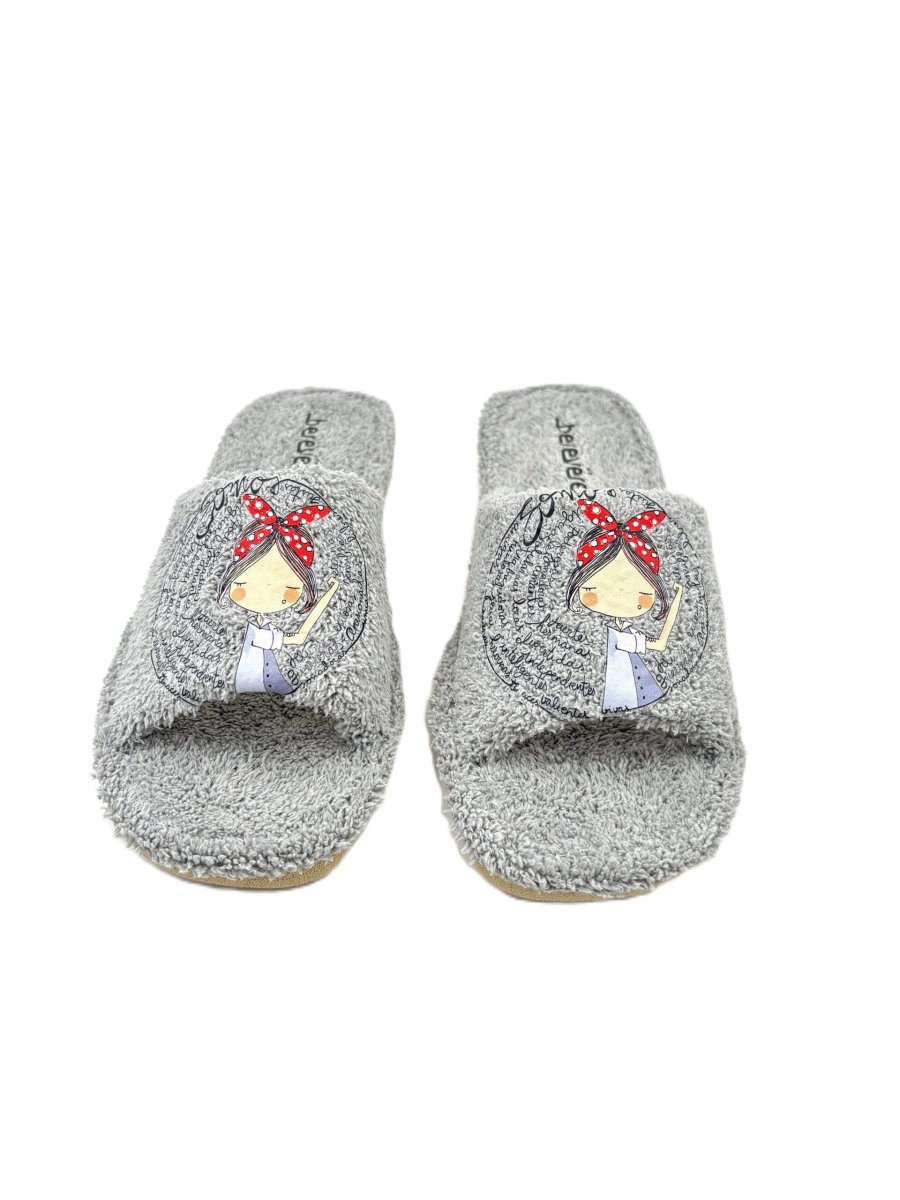Zapatilla de casa abierta de toalla con adorno de muñequita - Imagen 2