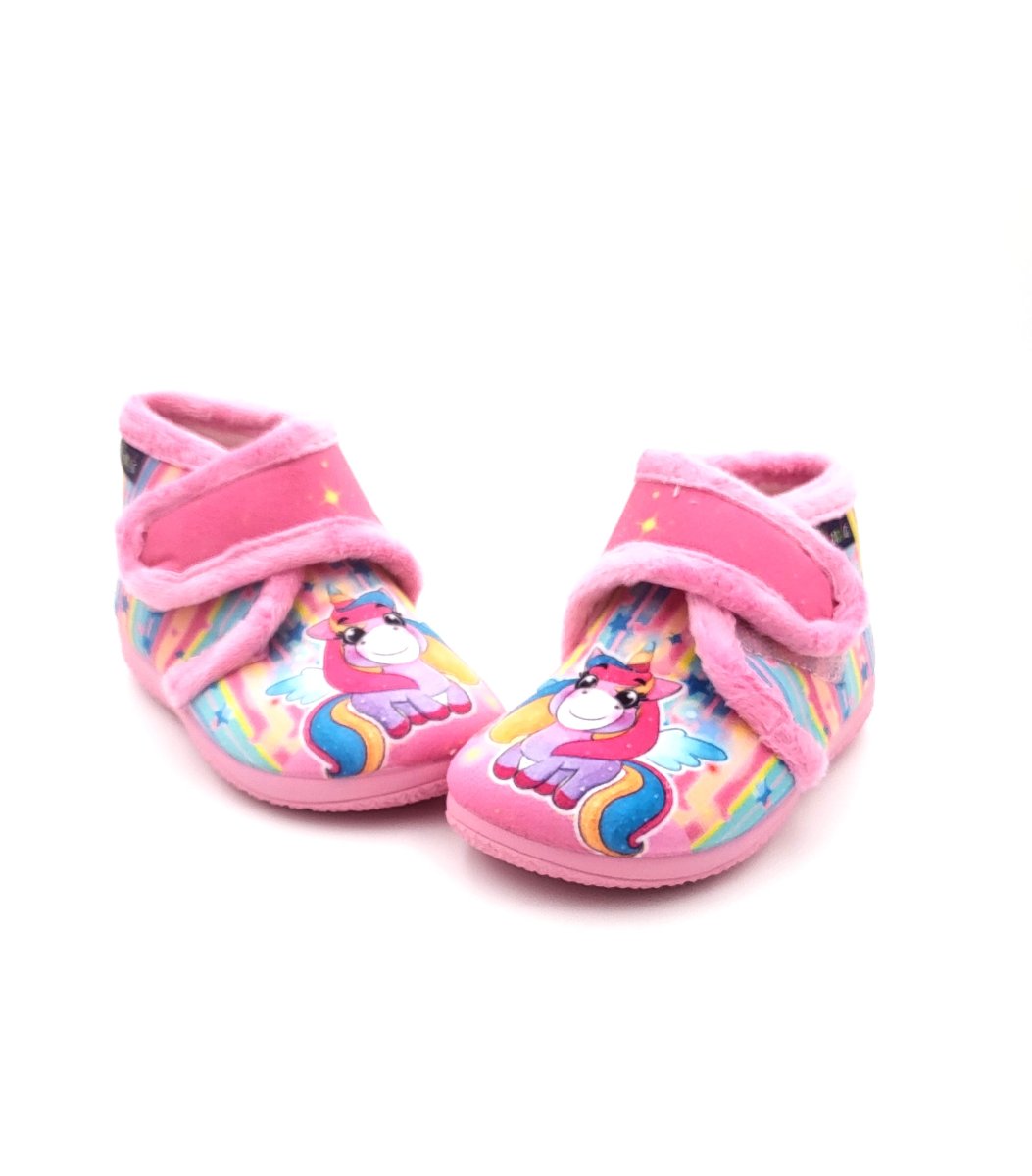 Botita de casa de velcro con suela antideslizante con dibujos de UNICORNIO Y ESTRELLAS - Imagen 4