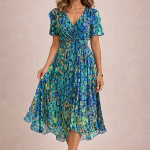 Dulce - Vestido Midi de Chifón Floral para Mujer