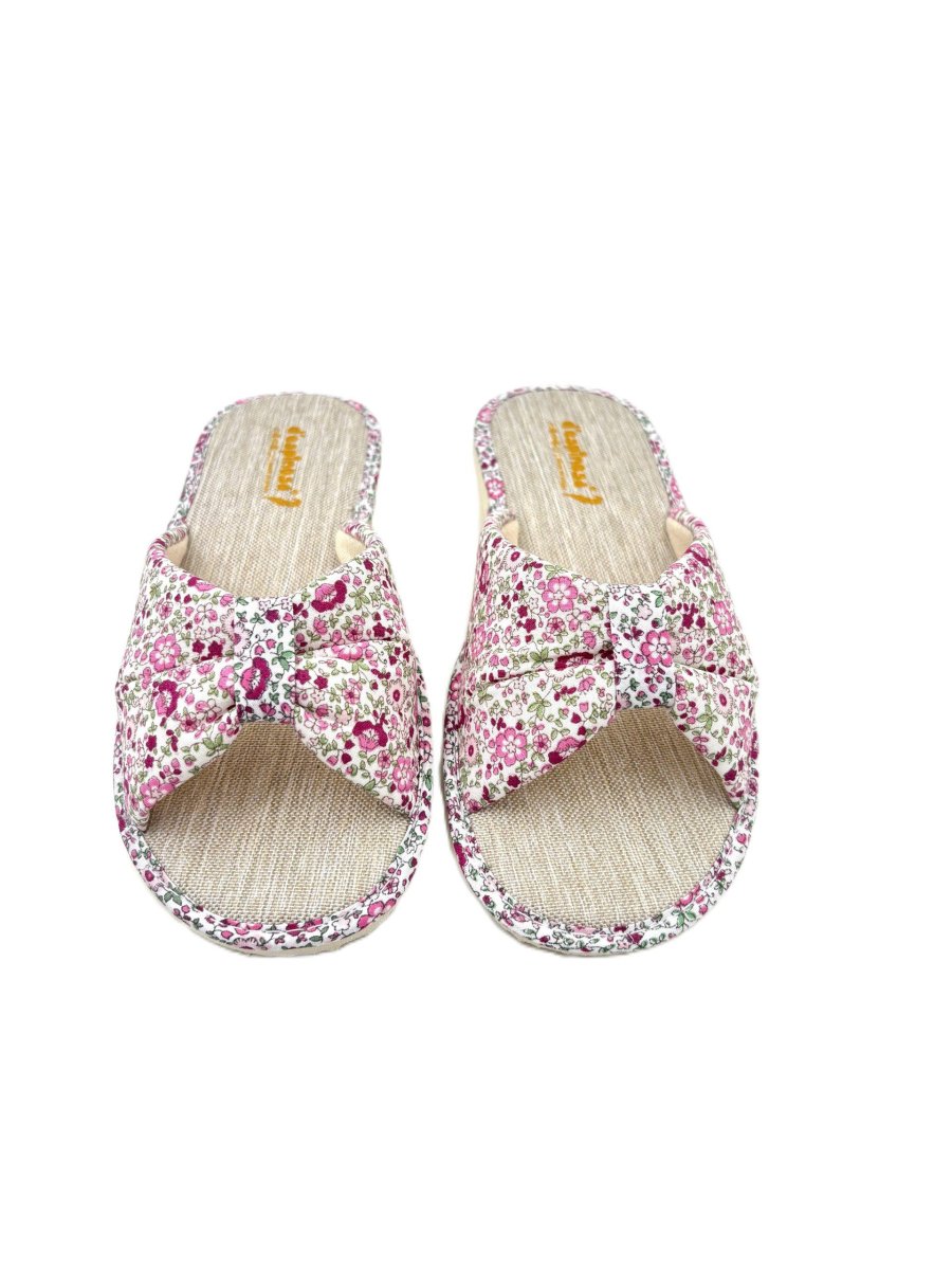 Zapatillas de casa abierta con estampado floral y lazo decorativo - Imagen 2