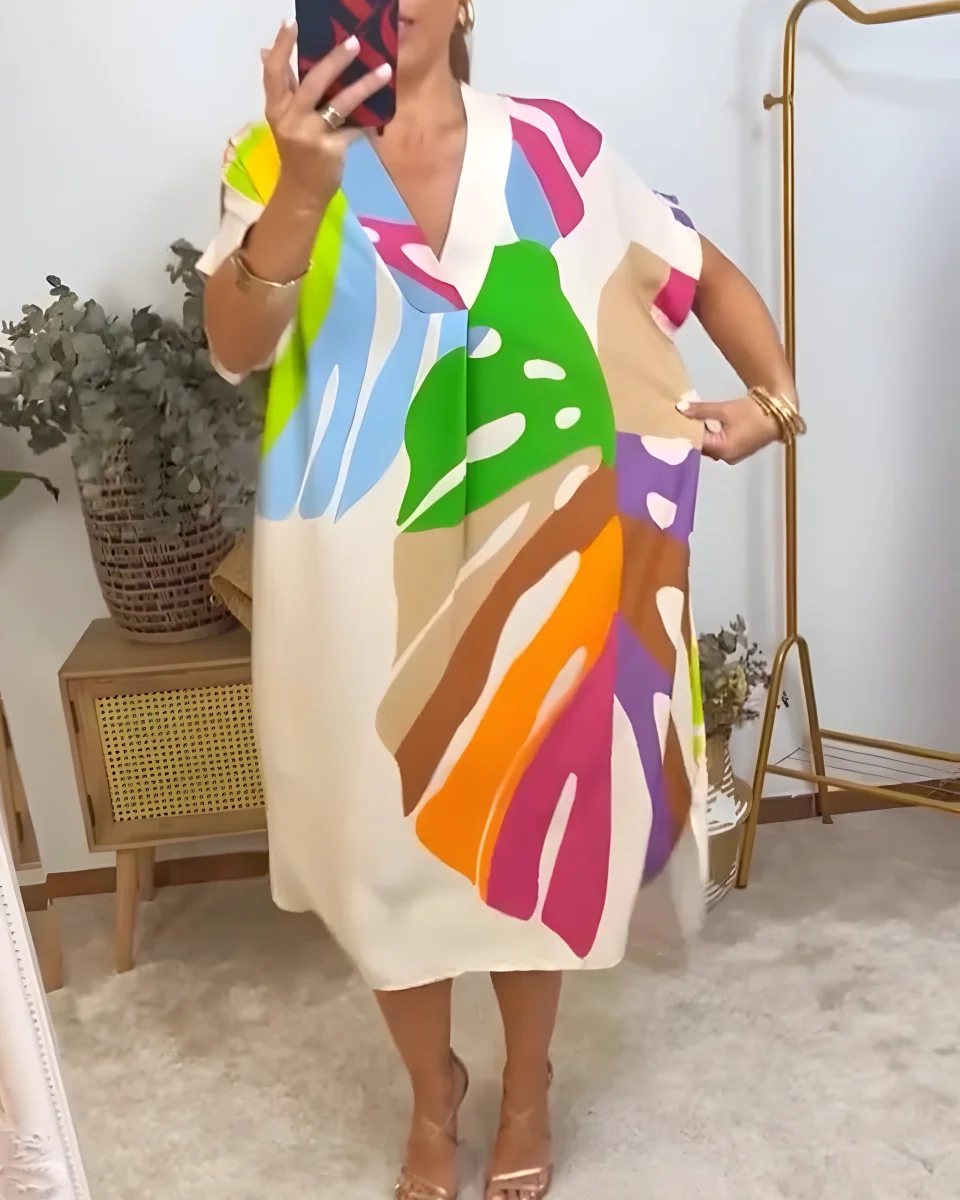 Roos™ | Vestido informal con estampado de hojas de colores - Imagen 5