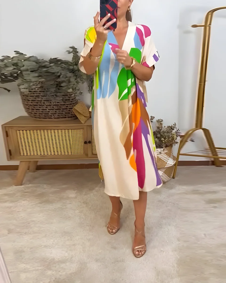 Roos™ | Vestido informal con estampado de hojas de colores - Imagen 6