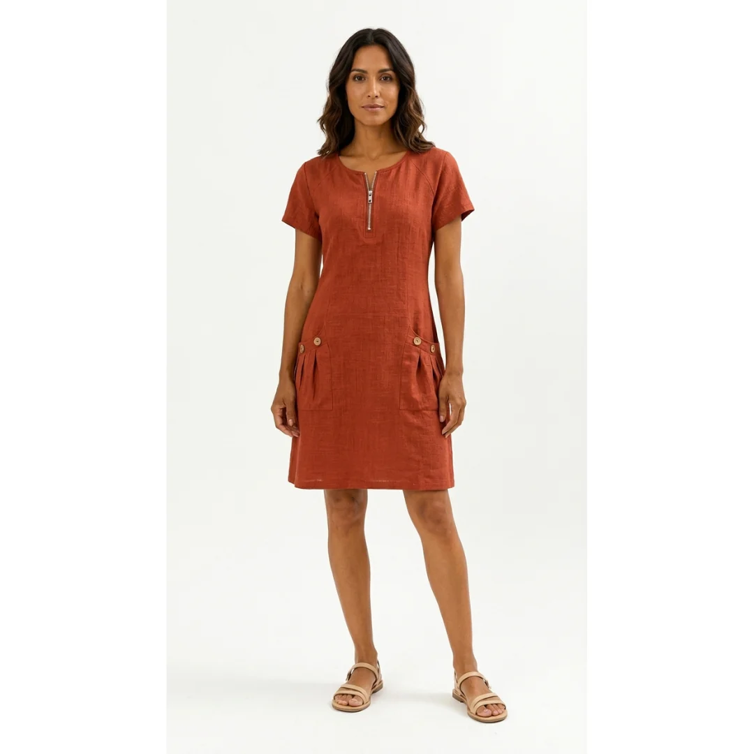 Lucía - Vestido de manga corta premium con cremallera para Mujer - Imagen 2