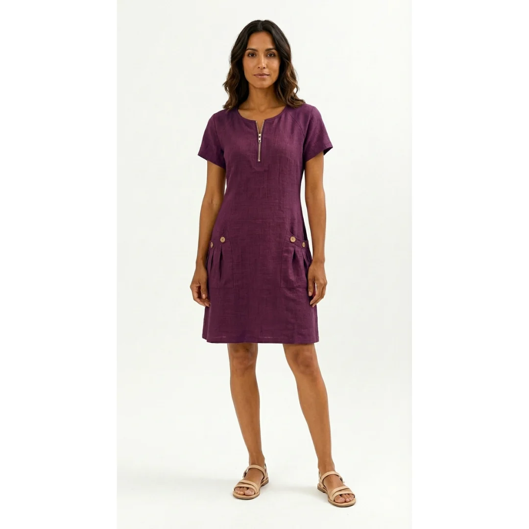 Lucía - Vestido de manga corta premium con cremallera para Mujer - Imagen 4