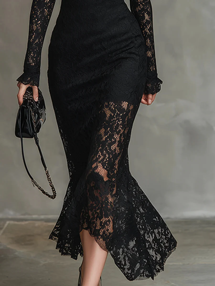 Veronika | Vestido Maxi de Encaje Negro - Imagen 7